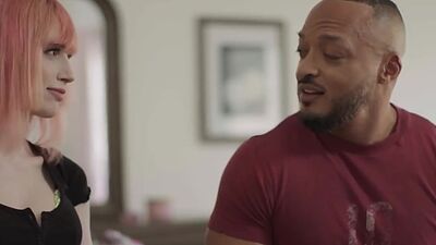 Black stepbro bareback anal fucks his pale shemale stepsister