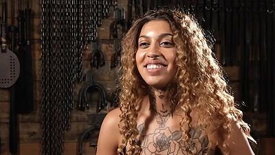 Ebony BDSM slut dominated and fingered by weird guy