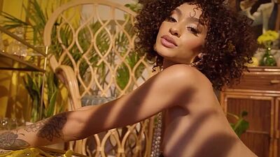 Curly black teen Sunni exposed perfect body while posing in hot lingerie