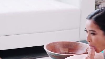 Asian masseuse milks neighbors oily cock