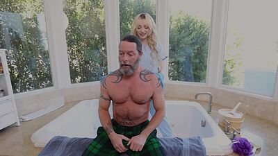 Nursing granddaughter fed with nutrients from grandpa's cock