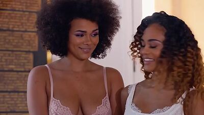 Lesbian wife and ebony gf having 3some with her husband