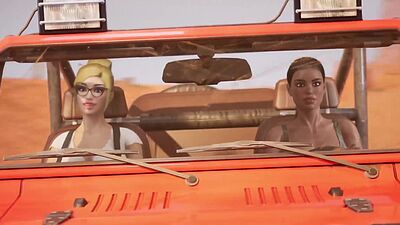 Big cock guy having crazy threesome sex with 2 big tits futanari babes in a