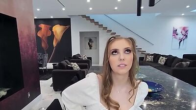 Violet offers Allen's cock a sloppy blowjob