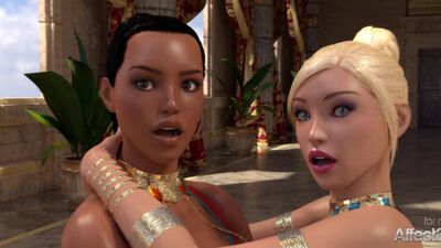 Ebony and blonde futanari babes entertaining the Egyptian princess