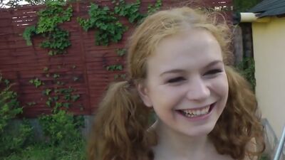 Redhead hottie gets boned in the ass in public sex video