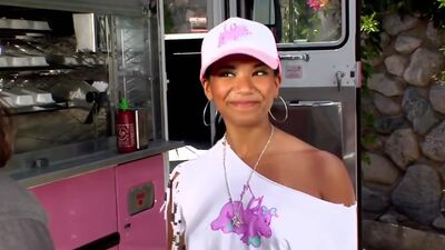 Sexy black waitress gives full service to a big dick