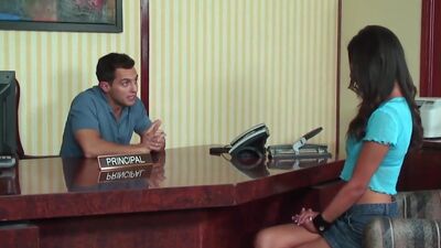 She saves detention by draining his hard cock