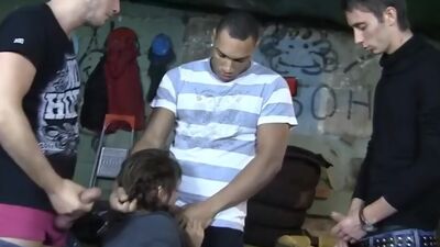 Titted young girl fuck hard in the mouth in the parking