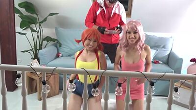 Redhead Asian drilled in threesome by big white cock