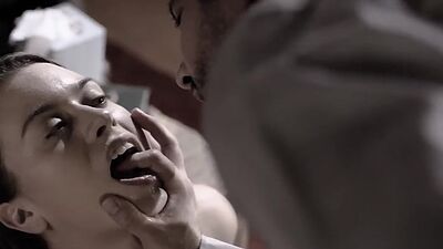 Horny teen gags herself on cock