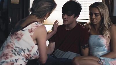 Busty stepmommy enjoys 3some with stepson and stepdaughter