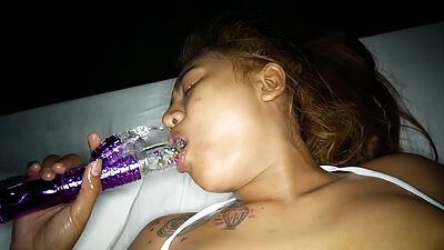 POV blowjob by horny busty Asian teen after hot rimming by sexy Thai teen.