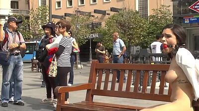 BDSM public slut fucked outdoor in throat after whipping