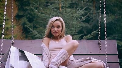 Petite blonde teen passion posed outdoor and exposed stunning natural body