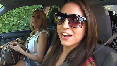 Three pornstars get in a car to find two dudes to fuck