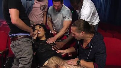 Gangbanged Asian slut fucked in analhole by huge dicks