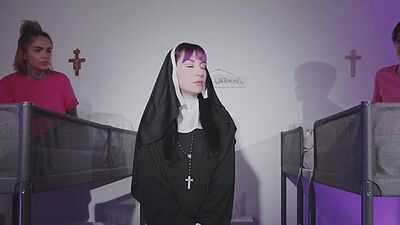 CFNM femdom queer strapon pegging priest in church dorm