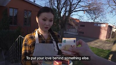 Public dirty Asian bae drilled in POV by big white cock