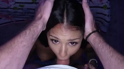 Stepdad POV facefucks busty latin stepdaughter and bangs her