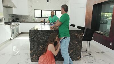 Stepdad getting his cock secretly sucked by his stepdaughter