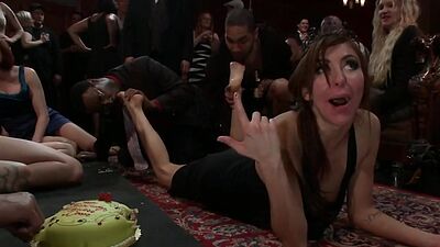 Scandalous bitches fucked in group sex by dominant fuckers