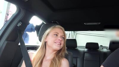 Real Teen petite blonde Hannah Hays gives carwash blowjob before debut