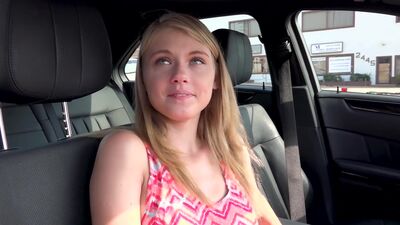 Real Teen petite blonde Hannah Hays gives carwash blowjob before debut