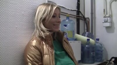 Horny young nude girl works two cocks