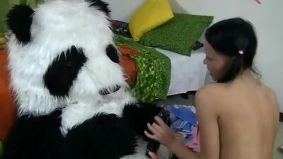 Passionate sex with a toy panda