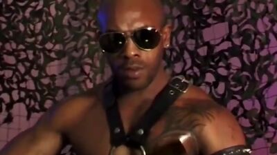 Muscled Black Dude Stroking His Meat