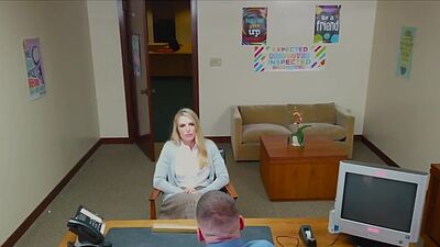 Principal enjoys big juicy milf titties at his office
