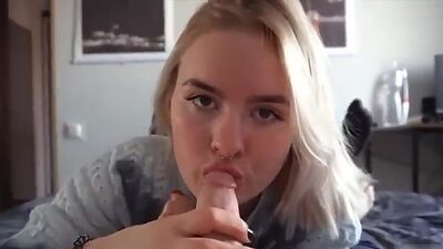 Babe gives Slobbering Deepthroat Blowjob and Takes on Belly