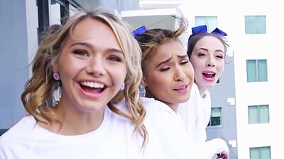 Ebony teen Ryder Rey and her squirter BFFs fucked hard by their perv coach