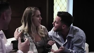 Blonde gets fucked rough by 2 strangers after fight with bf