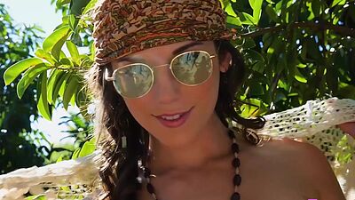 Sexy small tits teen showed her flower after passion striptease action