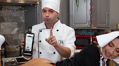Cooking show spiced up with oily anal ride