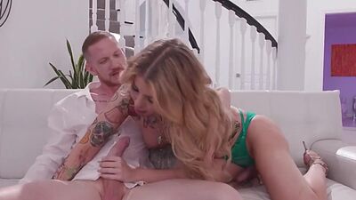 Tattooed shemale Gracie Jane gets asslicked and barebacked 2