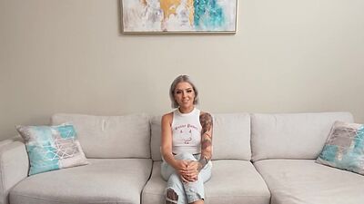 Inked Luna shows pierced nipples and sucks dick