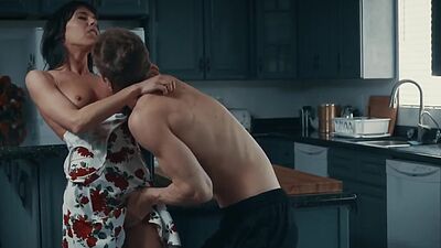 Kitchen sex loving MILF pussynailed by hubby after BJ