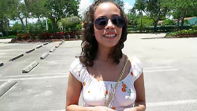 Picked up teen sits on fat dick and rides it backseat