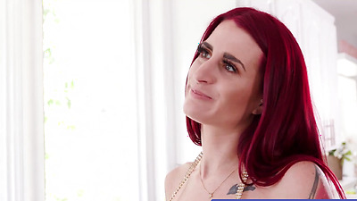 Redhead MILF gives a sloppy blowjob and receives facial