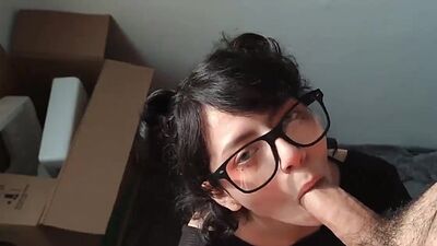 Homemade Blowjob from Sweet Nerdy Girl in Glasses