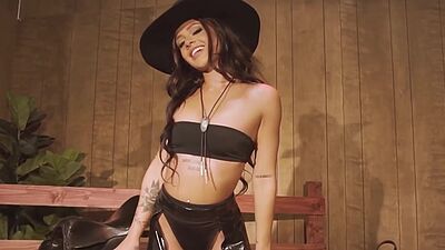Petite all natural brunette cowgirl Ryan Reid reveals her pierced nipples