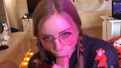 Cumshot on the Face of a CUTE STEPSISTER