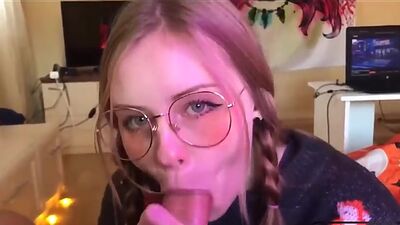 Cumshot on the Face of a CUTE STEPSISTER