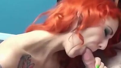 Inked redhead MILF having a taste of thick pensioner dick