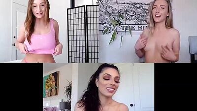 Webcam lesbian big and small boobs babes teasing over webcam