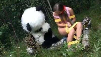 Naughty girl was tied and fucked by Panda