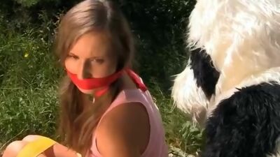 Naughty girl was tied and fucked by Panda